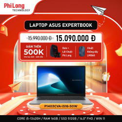 Laptop ASUS ExpertBook P1403CVA-i516-50W (Intel Core i5-13420H, RAM 16GB, SSD 512GB, Intel UHD Graphics, Màn Hình 14 inch FullHD, Windows 11, Màu Xám)